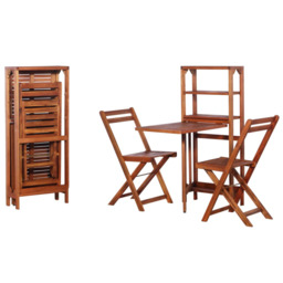Bistro Set Solid Acacia Wood Natural Finish Foldable Storage Table