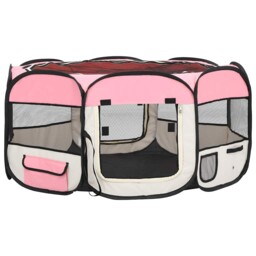 Foldable Dog Playpen With Carrying Bag Portable Travel Soft Fabric Pet