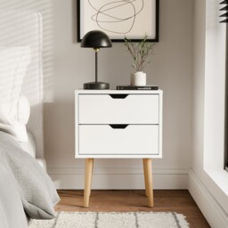 Nyborg Single 2 Drawer Bedside Cabinet Lamp Table Nightstand White