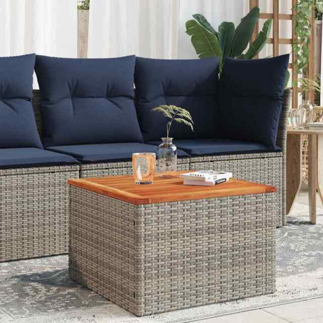 Garden Table Grey 55x55x37 Cm Poly Rattan And Acacia Wood Vidaxl
