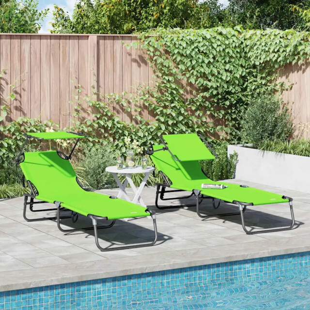 Folding Sun Lounger Folding 2 Pcs Green 56 X 190 X 81cm Fabric Vidaxl