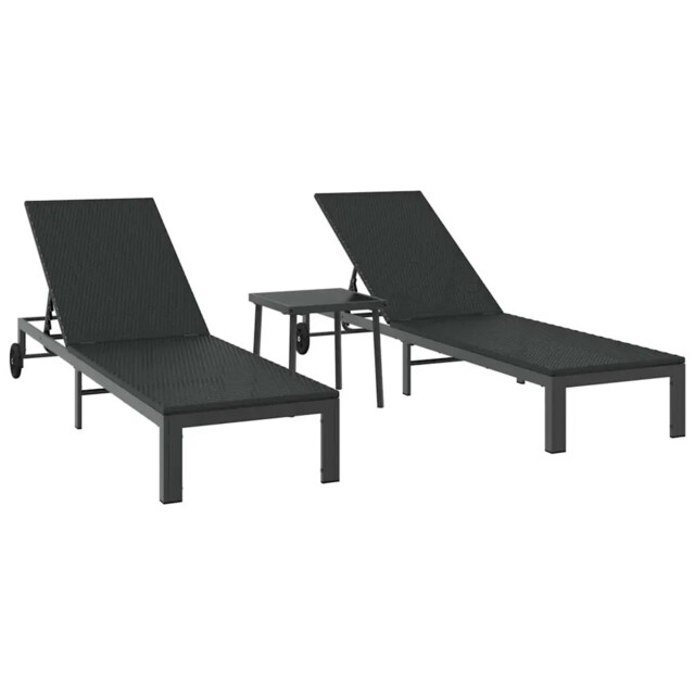 Sunbed Reclining 2-person 3 Pcs Poly Rattan Outdoor Seating Terrace