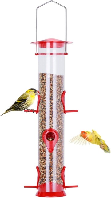 Urban Deco Plastic Tube Bird Feeder 6 Ports Hanging Niger Seed Feeder