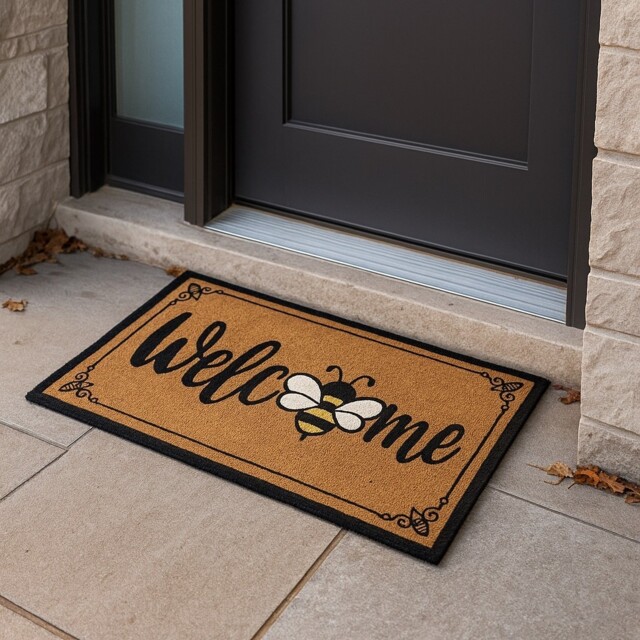 Welcome Bee Coir Door Mat Indoor Outdoor Anti Slip Entrance Doormat