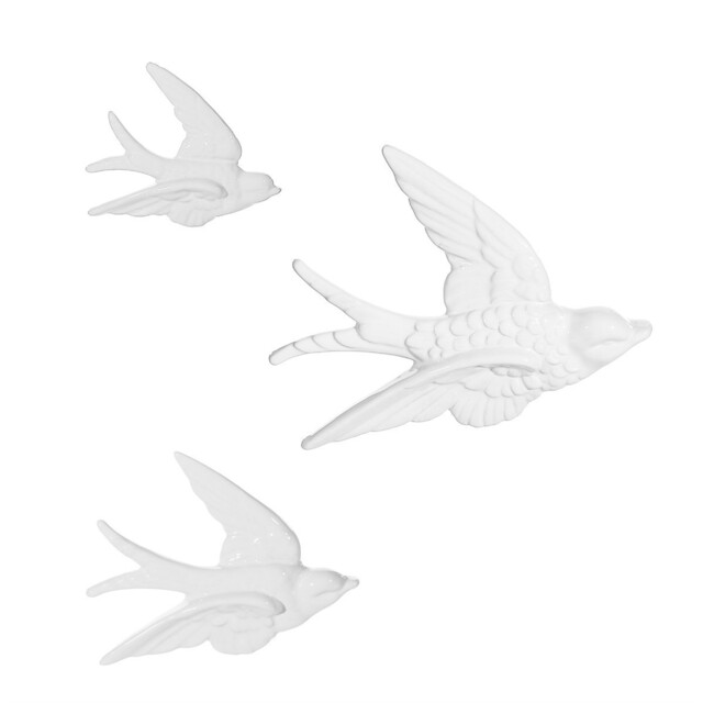 Set Of 3 White Swallow Wall Decorations By Sass & Belle