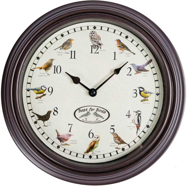Homescapes Bird Song Wall Clocks For Living Room, Hourly Chime With 12