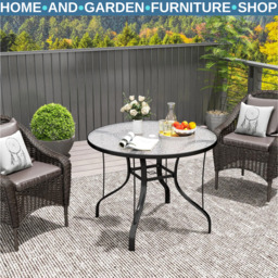 96.5×96.5×71cm Round Outdoor Dining Table With Tempered Glass Top &