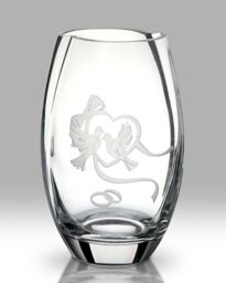 (boxed) Wedding Doves & Hearts Glass Vase By Nobile Glassware