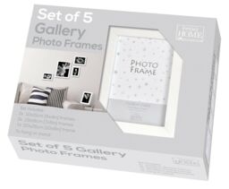 "White Photo Frames Set Of 5 Wood Gallery Aperture 6x4""7x5""10x8"" Family"