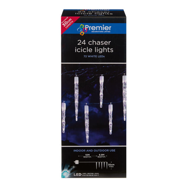 24 Led Chaser Icicle Christmas Lights Decoration Indoor Or Outdoor -