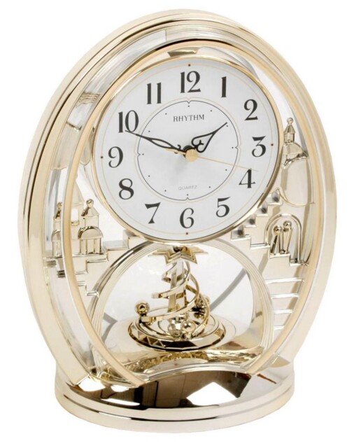 Rhythm Unisex Ornate Castle Turret Design Mantel Clock - Gold