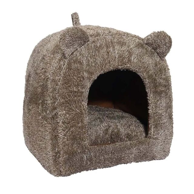 Cat Bed Brown Teddy Bear Premium Kitten Sleeper Rosewood 40 Winks Cave