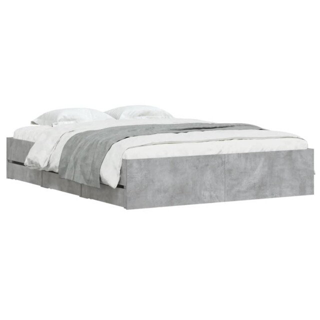 Bed Frame & Drawers Concrete Grey 150x200 Cm King Size Engineered Wood