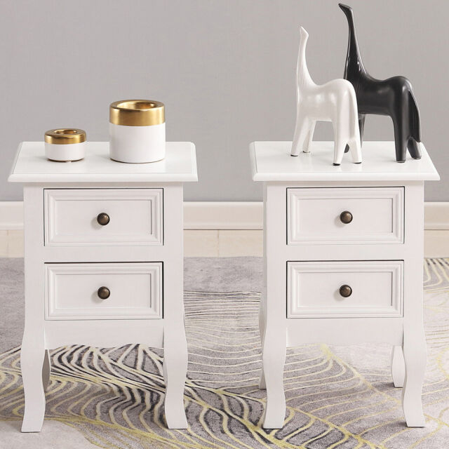 Wooden Bedside Cabinet Table Nitghtstands Set Of 2 W/ Storage Drawer