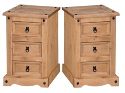 Corona Bedside Cabinet Narrow 3 Drawer Chest End Table Solid Wood Pine