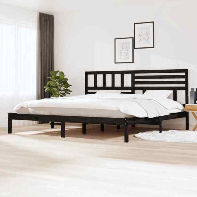 Bed Frame Black Solid Wood Pine 200x200 Cm Vidaxl