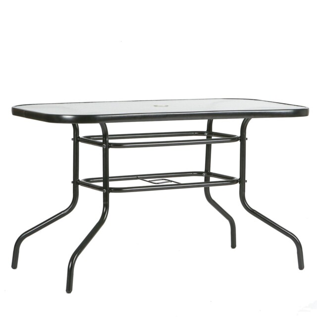 Metal Glass Top Garden Table - 120cm X 70cm - Black