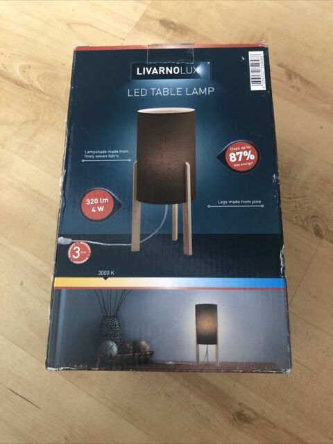 Livarno Lux Led Table Lamp Woven Fabric Shade, Pine Legs 320lm 4w,