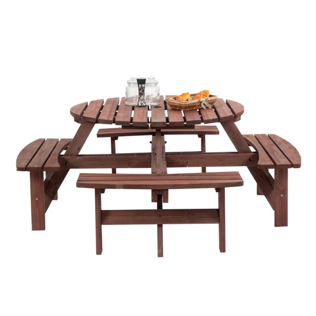 Birchtree Wooden Picnic Table 8 Seater Pub Bench Round Furniture