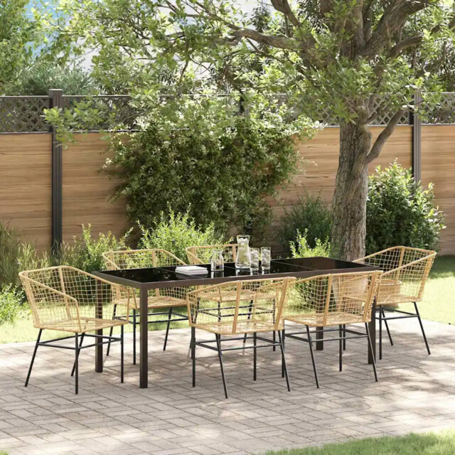 Garden Dining Set 7 Pcs Brown Poly Rattan Vidaxl
