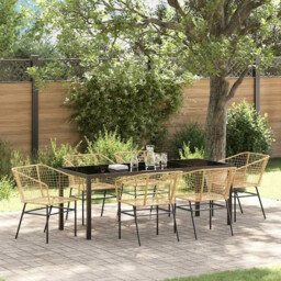 Garden Dining Set 7 Pcs Brown Poly Rattan Vidaxl