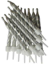 Silver Cake Candles 12pk Metallic 7.5cm Happy Birthday Party