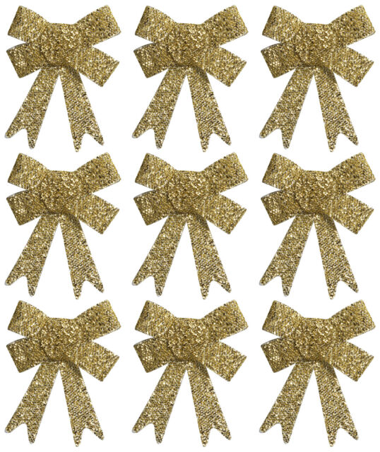 Tinsel Bow Christmas Tree Baubles Decorations - Gold (set Of 9)