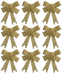 Tinsel Bow Christmas Tree Baubles Decorations - Gold (set Of 9)