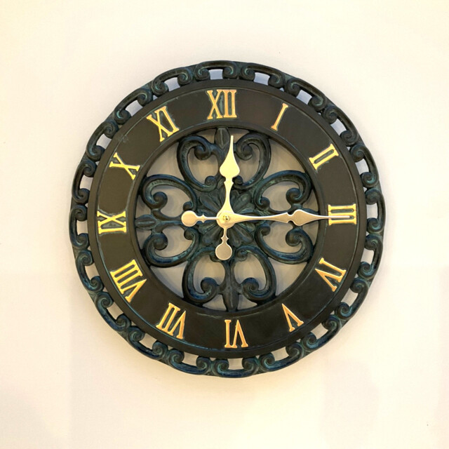 Outdoor Indoor Garden Wall Clock Dark Grey/verdigris 34cm Roman