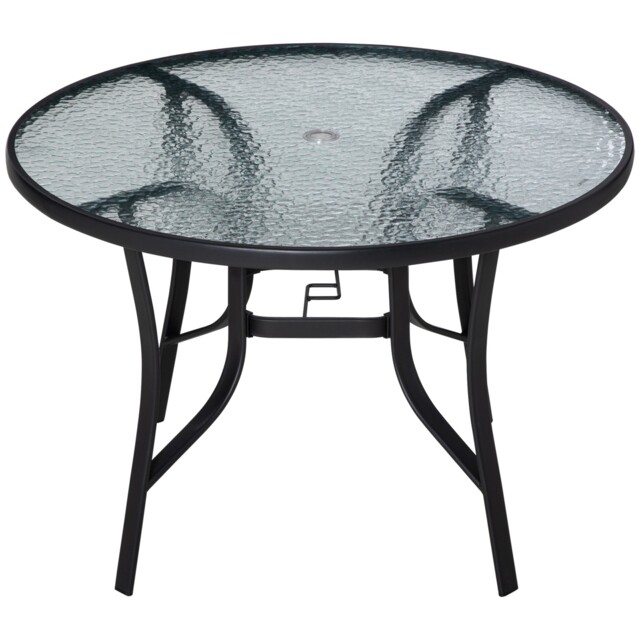 Outsunny 106cm Round Garden Dining Table With Parasol Hole Tempered