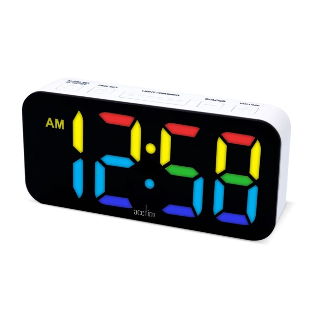 Led Snooze Alarm Clock Acctim Jaxon Ramone Coloured Led Bedside Alarm