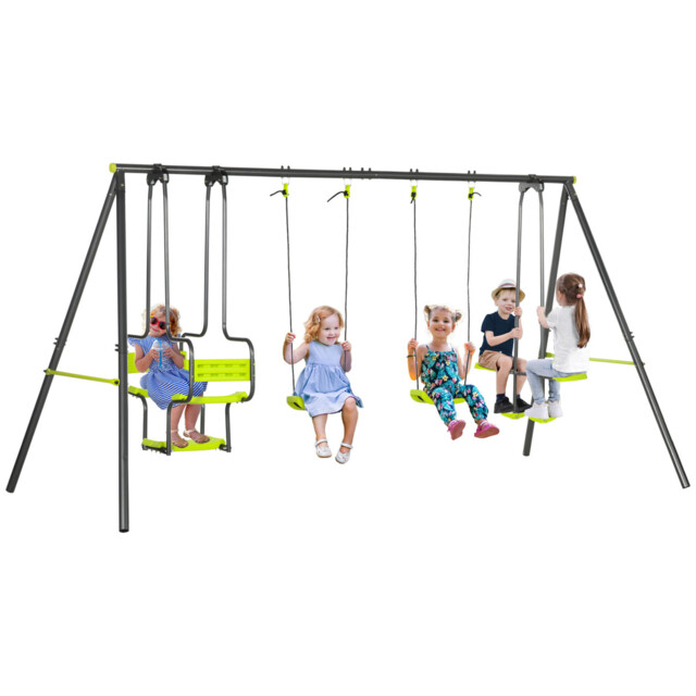 Outdoor Swing Set Steel Pe Green 355x184x186cm 6-seat Glider Double