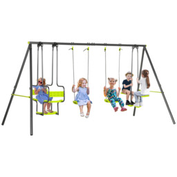 Outdoor Swing Set Steel Pe Green 355x184x186cm 6-seat Glider Double