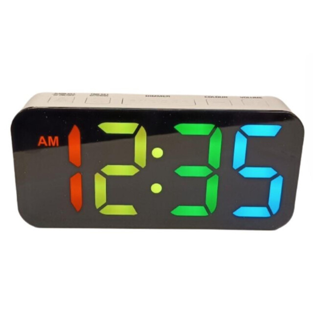 Digital Alarm Clock White Plastic Jumbo Large Colourful Display Usb-c