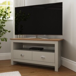 Lancaster Grey Oak Corner Tv Stand 2 Drawer Cabinet Television Unit