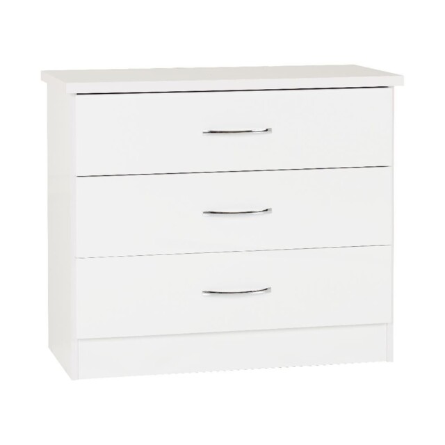 Nevada White Gloss 3 Drawer Chest Of Drawers Bedroom Storage Furniture