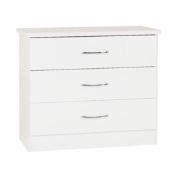 Nevada White Gloss 3 Drawer Chest Of Drawers Bedroom Storage Furniture