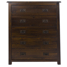 Dark Woodbedroom Chest With 5 Drawers And Metal Handles -boston Solid