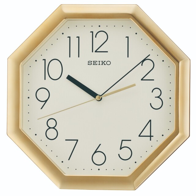 Seiko Gold Finish Hexagonal Quartz Battery Wall Clock With Silent