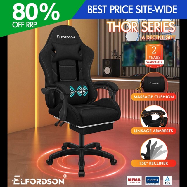 Elfordson Office Chair Massage Padded Recliner W/ Cushion Footrest
