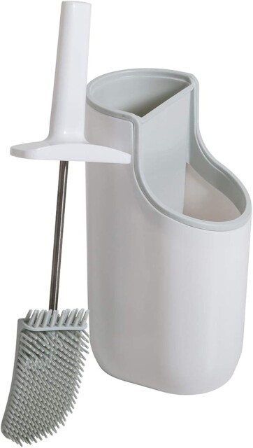 Addis Premium Toilet Brush & Holder Set, White Grey, Flexible Silicone