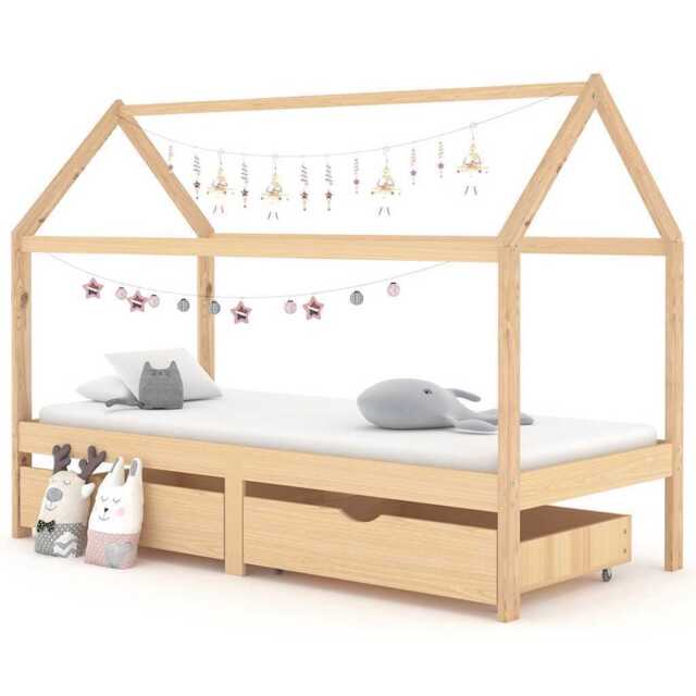 Kids Bed Frame With Drawers Solid Pine Wood 90x200 Cm Vidaxl