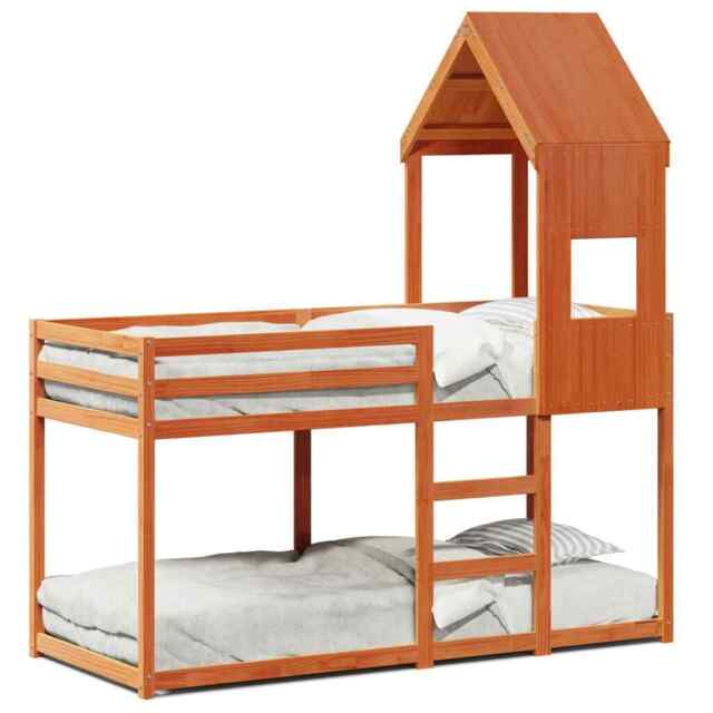 Bunk Bed With Roof Wax Brown 90x190 Cm Solid Wood Pine Vidaxl