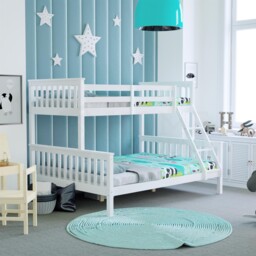 Triple Sleeper Bunk Bed Solid Pine Single Double Kids Children