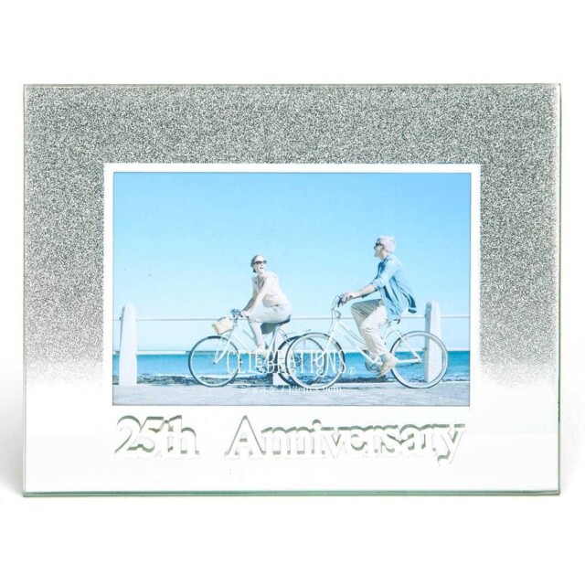 Celebrations 25th Anniversary Silver Glitter Glass Frames - Standing
