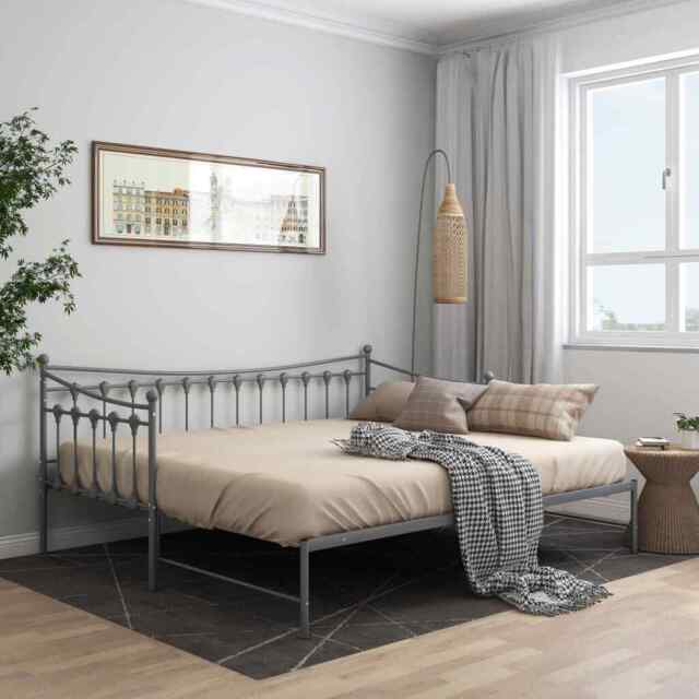Pull-out Sofa Bed Frame Grey Metal 90x200 Cm Vidaxl