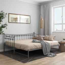 Pull-out Sofa Bed Frame Grey Metal 90x200 Cm Vidaxl