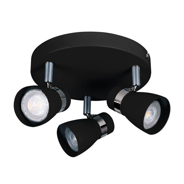 Led Black Circular Triple Wall & Ceiling Adjustable Spotlight