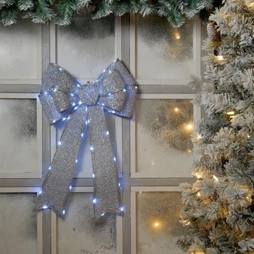 Festive P036709 40cm X 60cm Lit Silver Bow