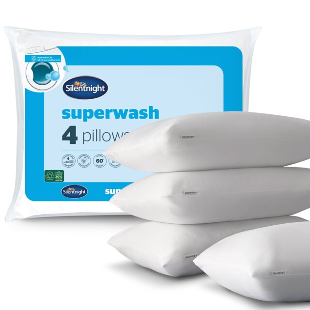 Silentnight Superwash Pillows 4 Pack Bed Deluxe Fibres Hotel Quality